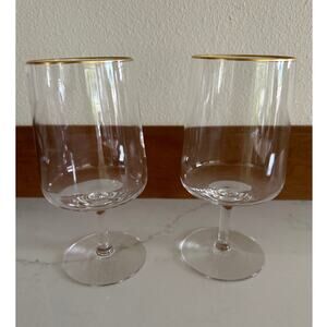 Vintage 1970s Gold Rim Wine Glasses,  Set of 2